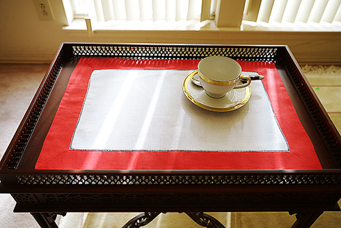 White Hemstitch Placemat 14"x20" with Red color Border. - Click Image to Close